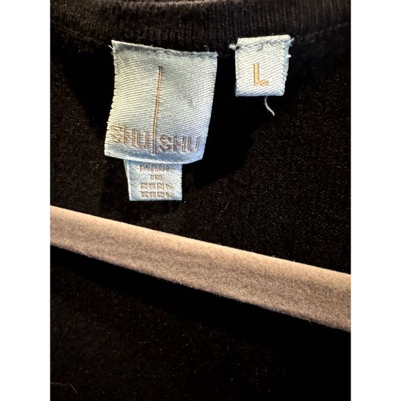 Shu Shu Womens Zipper Cardigan Black V Neck Stretch Knit Long Sleeve L - Picture 3 of 3